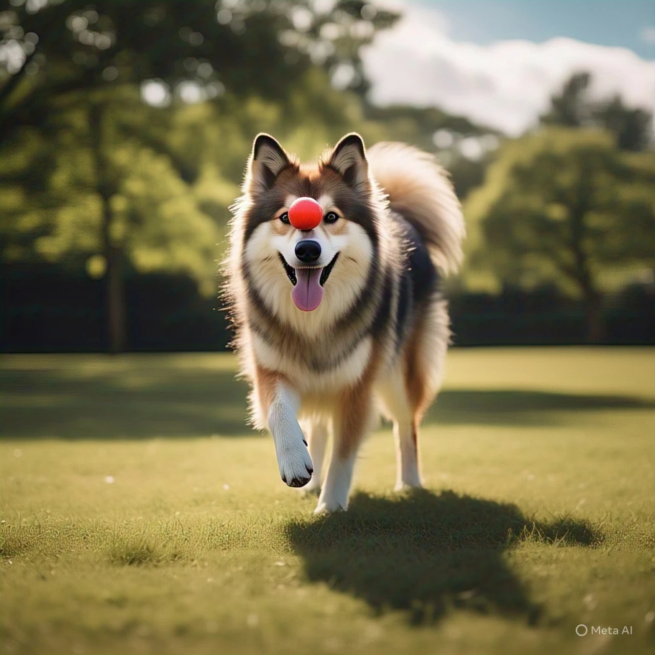 Dog balancing ball on head