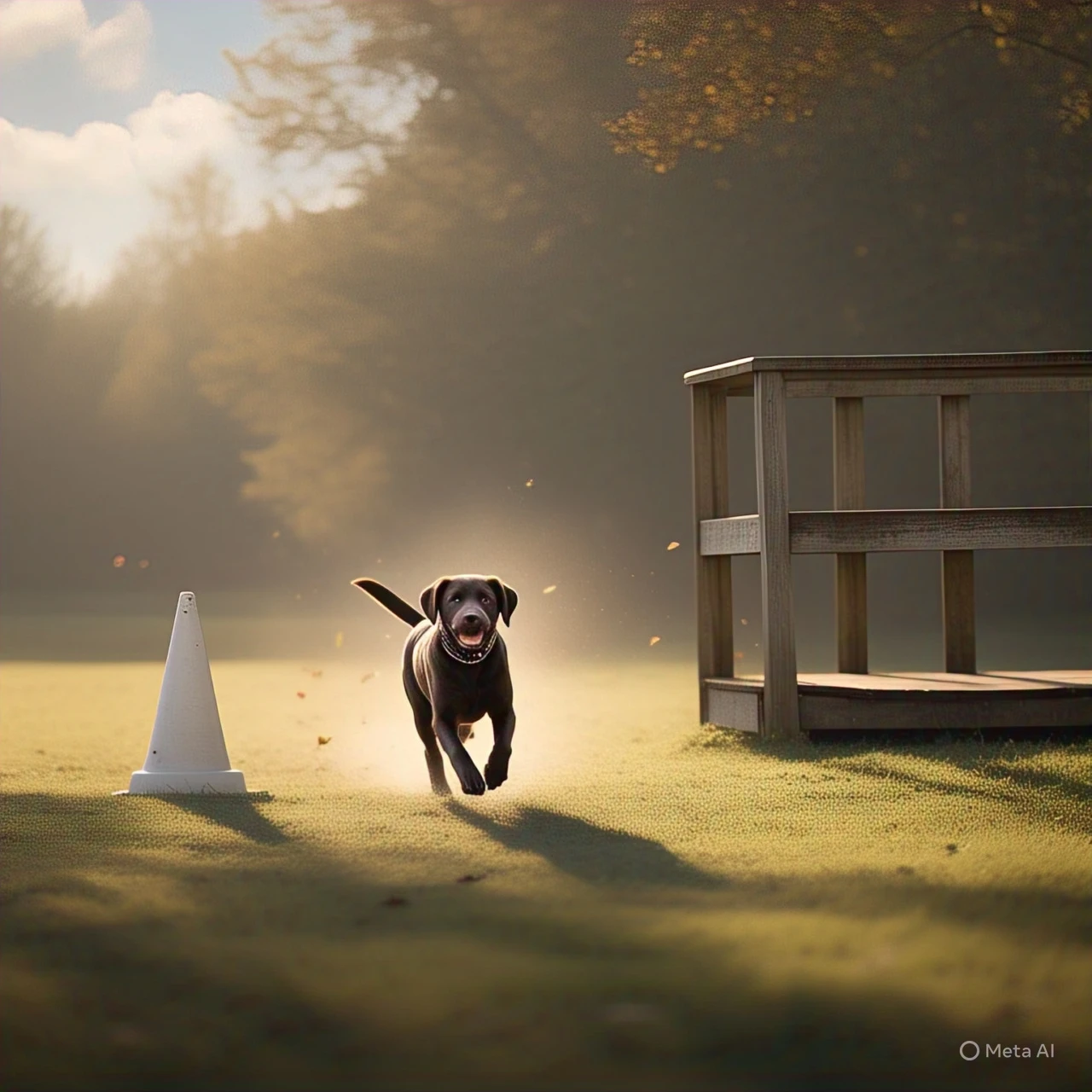 Dog leaving a platform
